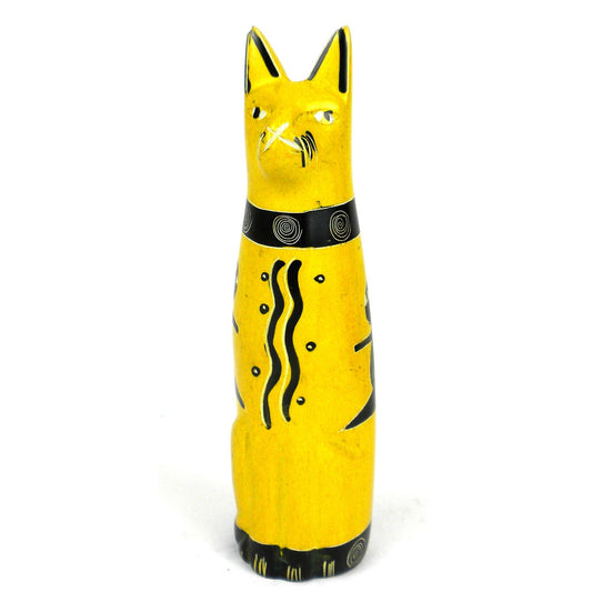 Soapstone Sitting Cat Sculpture; Yellow, 5"