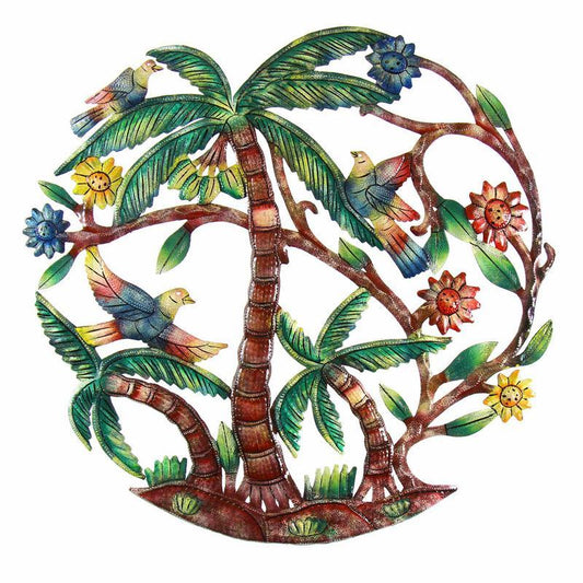 Colorful Palm Trees Hand Painted Steel Drum Wall Art, 24" - Croix des Bouquets