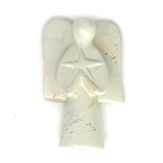 Natural Soapstone Angel Holding Star; 5"