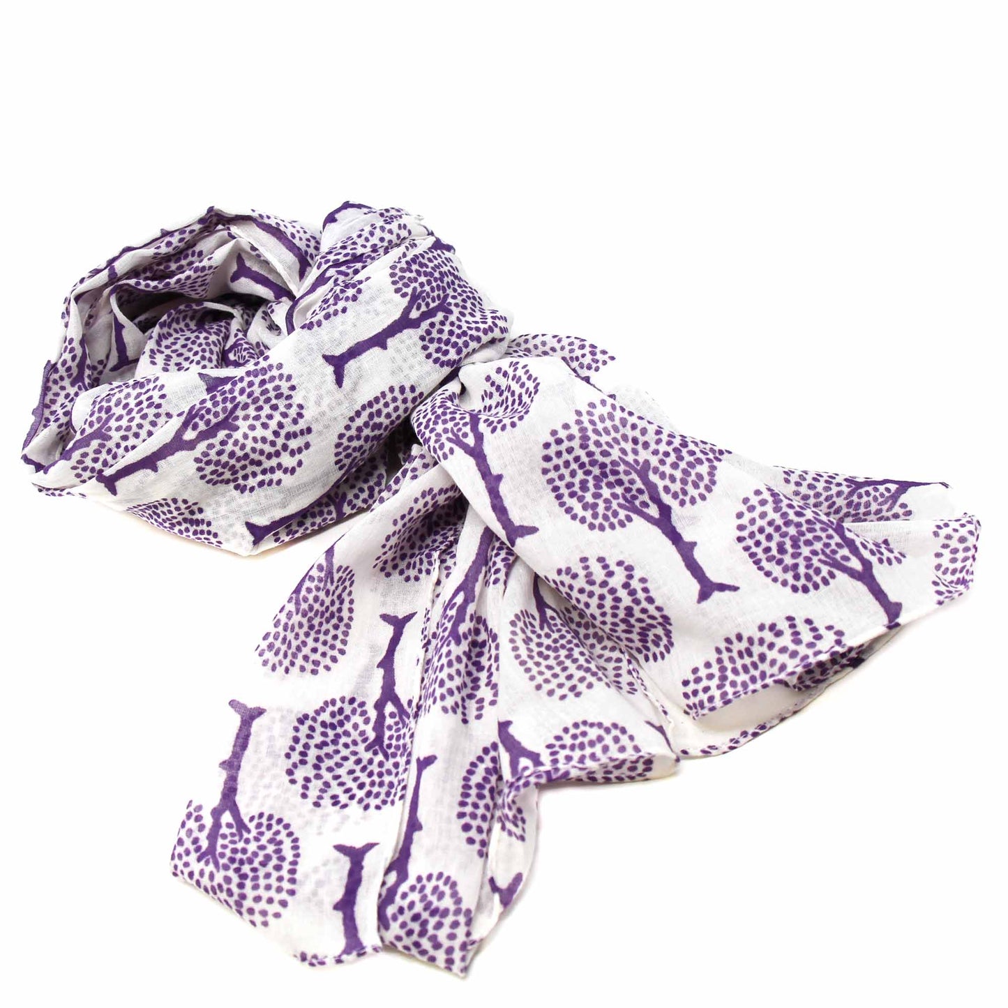 Printed Purple Tree of Life Design Cotton Scarf
