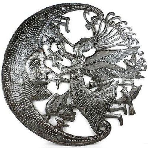 Angel and Moon Steel Drum Wall Art, 24" - Croix des Bouquets