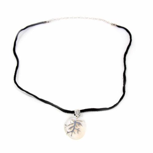 Silver Branches on Mother of Pearl Pendant; Necklace Charm