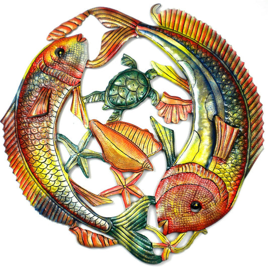 Two Fish Jumping Steel Drum Wall Art, 24" - Croix des Bouquets