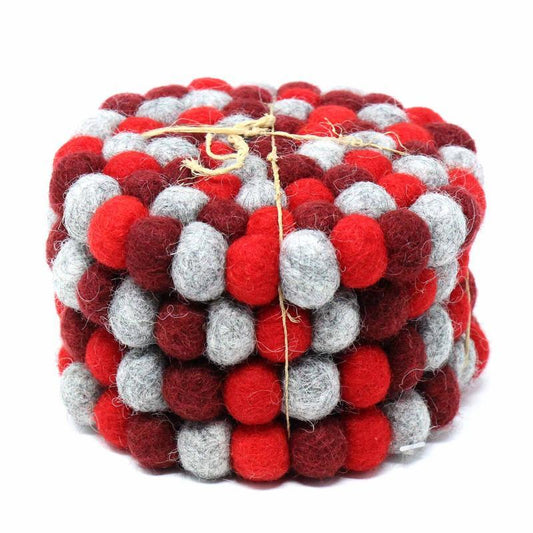 Hand Crafted Felt Ball Coasters from Nepal: 4-pack, Chakra Reds - Global Groove (T)